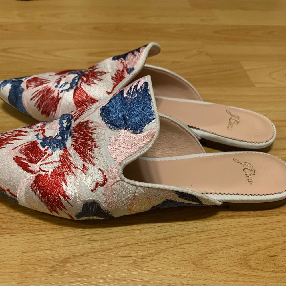 J. Crew Floral Embroidered Mules - Red, Blue, Pink